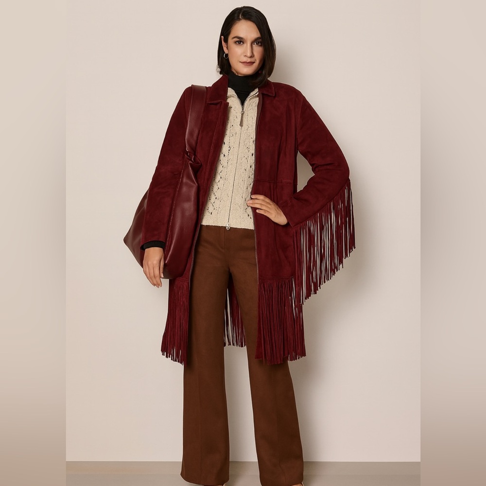Fringe Burgundy Suede Coat